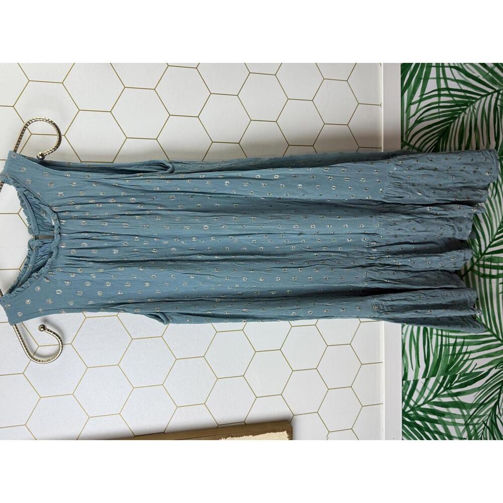 Anthropologie Natalie Sleeveless Shift Blue Ruffle Metallic Dress - Size - Small - Picture 7 of 7